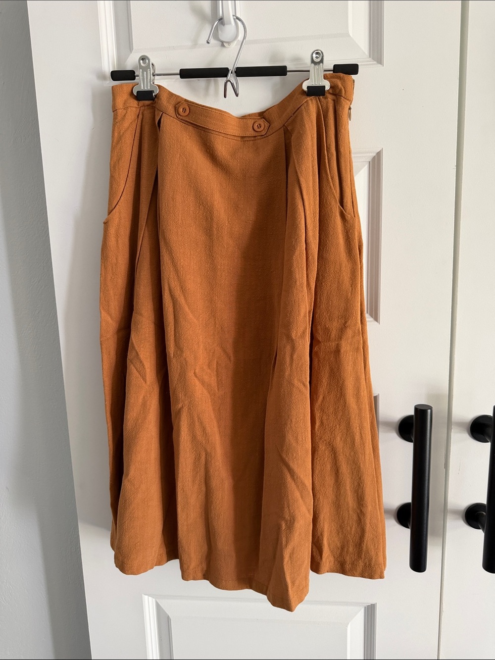 Women's cotton and linen A-Line Midi Skirt in Rust large